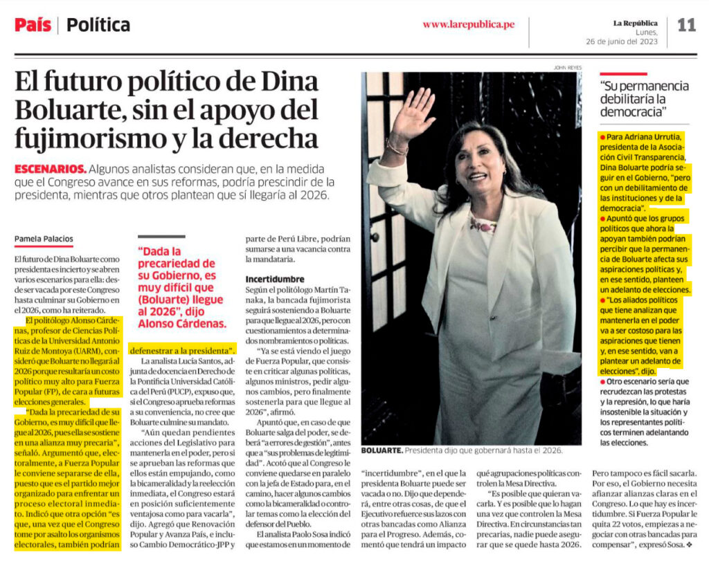 Informe Dina Boluarte El Futuro Político De La Presidenta Sin El Apoyo Del Fujimorismo Y La 1812